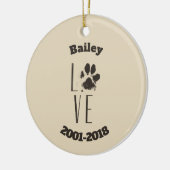 Liefde met Pet Paw Print Brown Grunge Typografie Keramisch Ornament (Links)