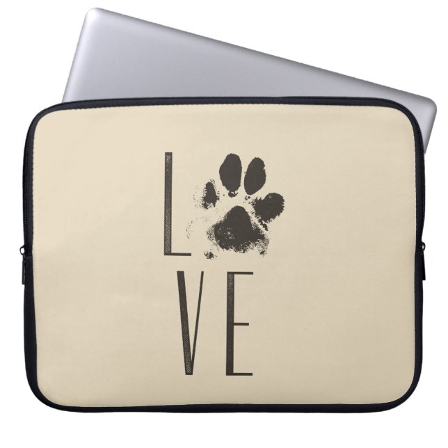 Liefde met Pet Paw Print Brown Grunge Typografie Laptop Sleeve (Voorkant)