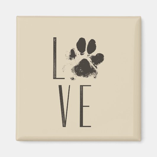 Liefde met Pet Paw Print Brown Grunge Typografie Magneet (Voorkant)