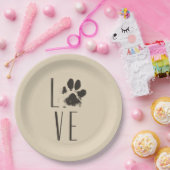 Liefde met Pet Paw Print Brown Grunge Typografie Papieren Bordje (Feest)