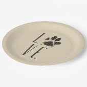 Liefde met Pet Paw Print Brown Grunge Typografie Papieren Bordje (Gekanteld)