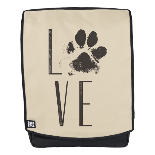 Liefde met Pet Paw Print Brown Grunge Typografie Rugtassen (Voorkant)