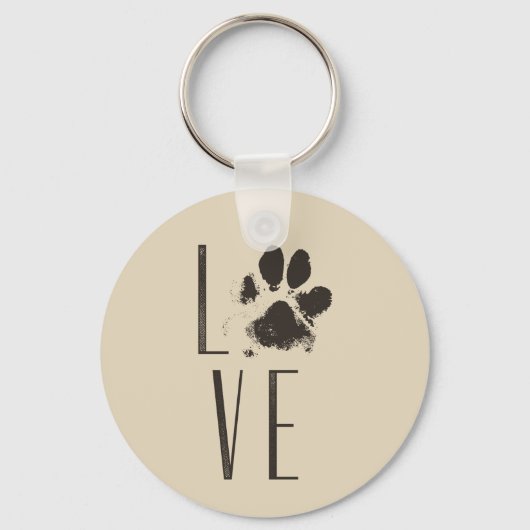 Liefde met Pet Paw Print Brown Grunge Typografie Sleutelhanger (Voorkant)