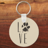 Liefde met Pet Paw Print Brown Grunge Typografie Sleutelhanger (Voorkant)