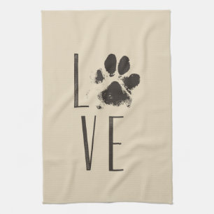 Liefde met Pet Paw Print Brown Grunge Typografie Theedoek