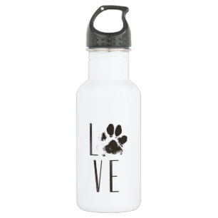 Liefde met Pet Paw Print Brown Grunge Typografie Waterfles