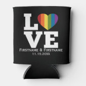 Liefde met Regenboog Hart Bruiloft Namen Data Blikjeskoeler (Voorkant)