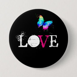 Liefde met regenboogvlinder ronde button 7,6 cm