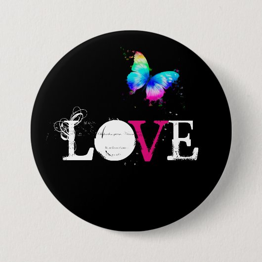 Liefde met regenboogvlinder ronde button 7,6 cm (Voorkant)