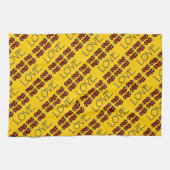 "Liefde" met rode/blauwe bloemen Theedoek (Horizontaal)