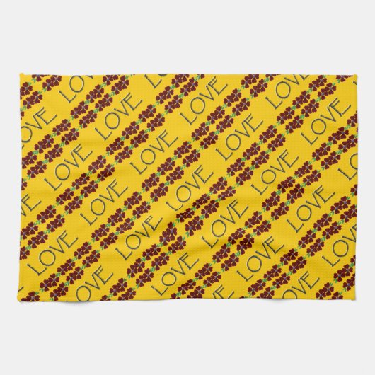 "Liefde" met rode/blauwe bloemen Theedoek (Horizontaal)