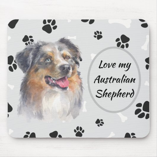 Liefde mijn Australische Shepherd Dog Pawprint Mou Muismat (Voorkant)