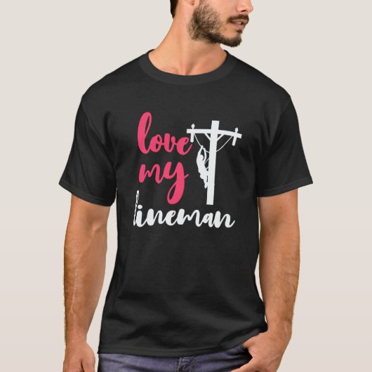 Liefde mijn Lineman's vrouw, Vriendin, verloofde L T-shirt (Voorkant)