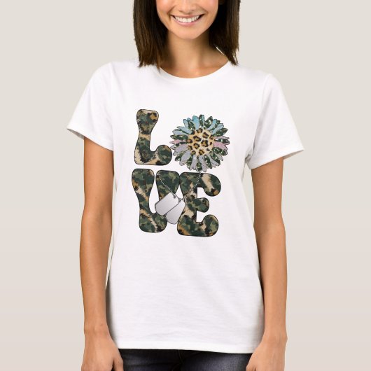 Liefde Militaire Zonnebloem T-shirt (Voorkant)