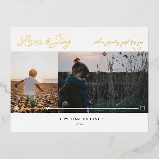 Liefde & minimaal 2 foto QR Code Video Bericht Folie Feestdagen Briefkaart (Voorkant)