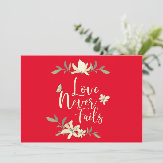 Liefde mislukt nooit 1 Bijbelsscriptie van Corinth Bedankkaart (Staand voorkant)