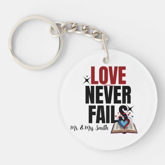 Liefde mislukt nooit - 1 Korintiërs 13:7-8 Sleutelhanger (Voorkant)