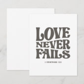 Liefde mislukt nooit 1 Korintiërs 13:8 Bijbelvers Notitiekaartje (Voorkant / Achterkant)