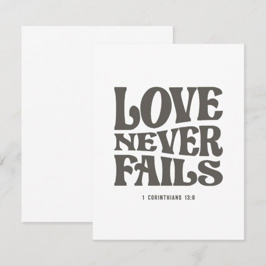 Liefde mislukt nooit 1 Korintiërs 13:8 Bijbelvers Notitiekaartje (Voorkant / Achterkant)