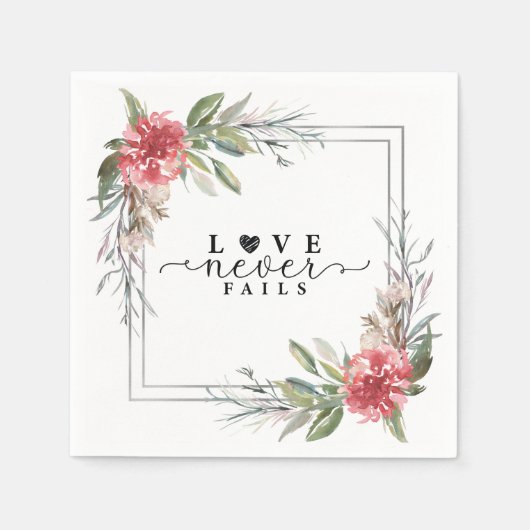Liefde mislukt nooit Bijbel Verse Roze Flowers Gre Servet (Voorkant)