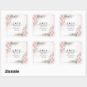 Liefde mislukt nooit Bijbel Verse Roze Flowers Gre Vierkante Sticker (Vel)