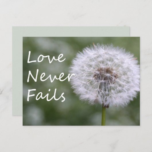 Liefde mislukt nooit Dandelion1 Corinthians 13 Briefkaart (Voorkant / Achterkant)