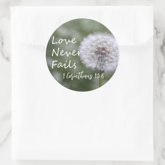 Liefde mislukt nooit Dandelion1 Corinthians 13 Ronde Sticker (Tas)