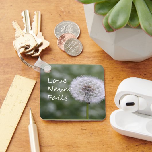 Liefde mislukt nooit Dandelion1 Corinthians 13 Sleutelhanger (Bureau)
