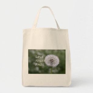 Liefde mislukt nooit Dandelion1 Corinthians 13 Tote Bag