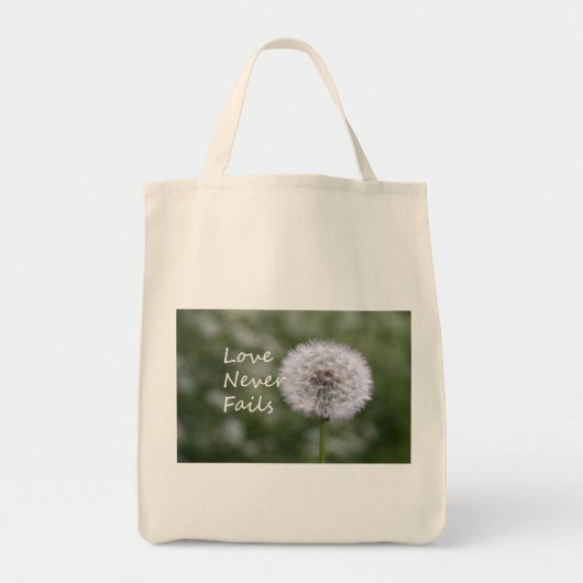 Liefde mislukt nooit Dandelion1 Corinthians 13 Tote Bag (Voorkant)