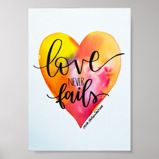 Liefde mislukt nooit - Hand lettered Waterverf Art Poster (Voorkant)