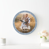 Liefde | Modern script met foto Dusty Blue Grote Klok (Huis)