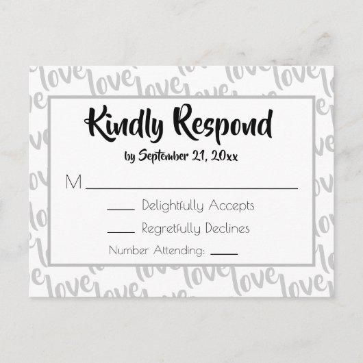 Liefde Modern Script Typografie RSVP Uitnodiging Briefkaart (Voorkant)