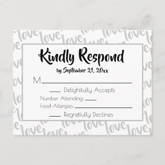 Liefde Modern Script Typografie RSVP Uitnodiging Briefkaart (Voorkant)
