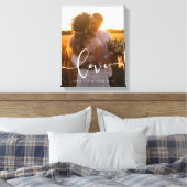 Liefde moderne kalligrafie over trouwfoto canvas afdruk (Insitu (Slaapkamer))