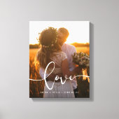 Liefde moderne kalligrafie over trouwfoto canvas afdruk (Voorkant)