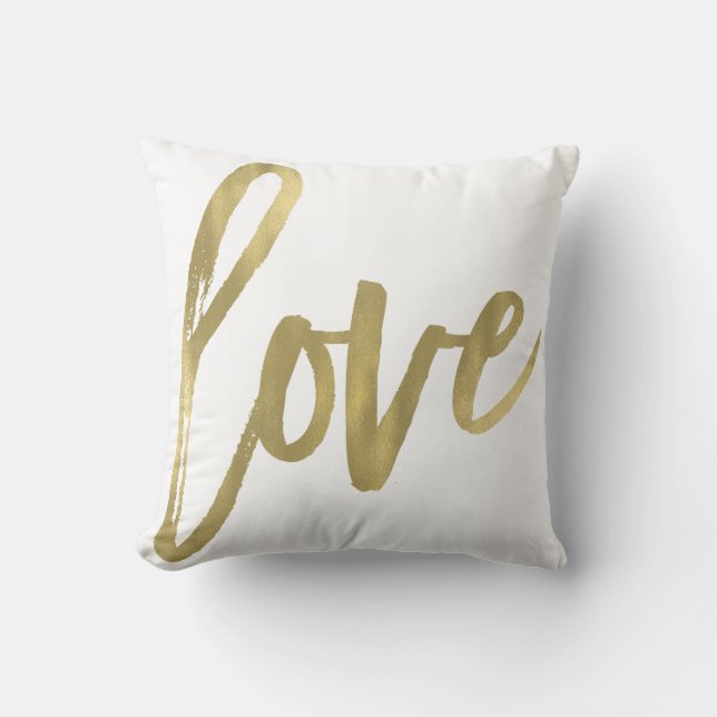 Liefde Moderne Trendy Script Typografie Type Goud Kussen (Voorkant)