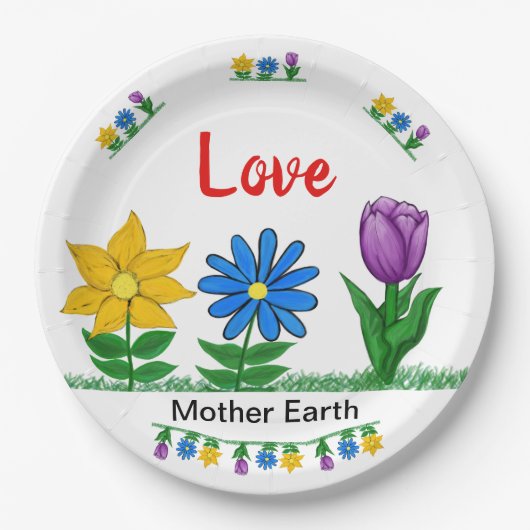 Liefde Moeder Aarde Tuin Bloemen Wit Papieren Bordje (Voorkant)