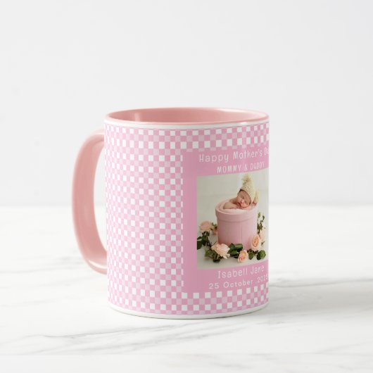 Liefde Moeder Eenvoudig Elegant meisjeswit & roze Mok (Voorkant links)