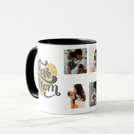 Liefde Moeder gouden hart met 5 Aangepaste Foto's Mok (Voorkant links)