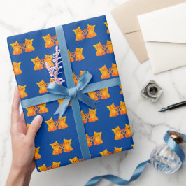 Liefde Mooie Oranje Kittens Op Blauwe Achtergrond Cadeaupapier