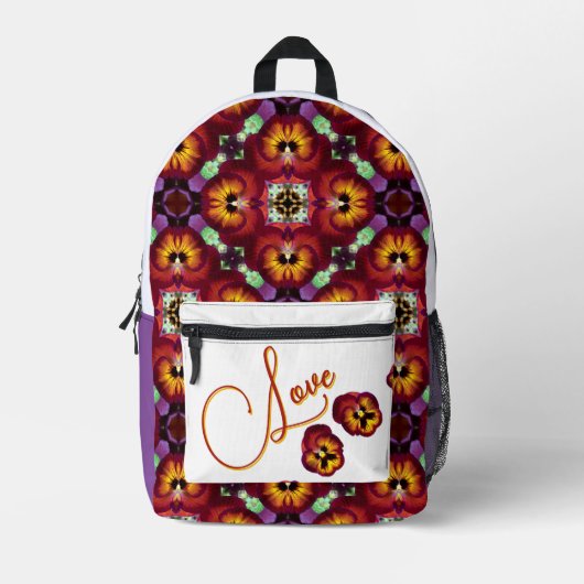 Liefde - Mooie Pansies Bedrukte Rugzak (Voorkant)