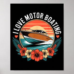 Liefde motorboot vintage zonsondergang speedboot poster