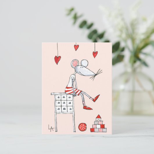 Liefde muis met hart briefkaart (Staand voorkant)
