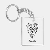 Liefde Muziek Hart van Muzieknoten met Naam Sleutelhanger (Voorkant Links)