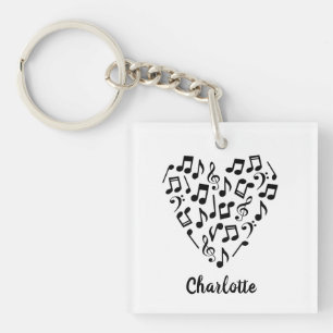 Liefde Muziek Hart van Muzieknoten met Naam Sleutelhanger