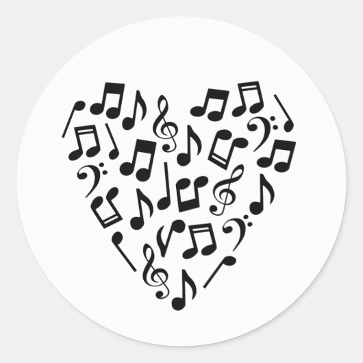 Liefde Muziek Hart van Muzieknoten Ronde Sticker (Voorkant)