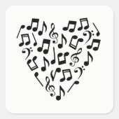 Liefde Muziek Hart van Muzieknoten Vierkante Sticker (Voorkant)