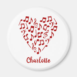 Liefde Muziek Hart van Rode Muzieknoten met Naam Magneet