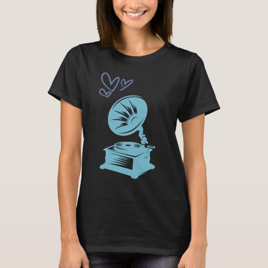 Liefde Muziek Old School Gramophone T-shirt (Voorkant)